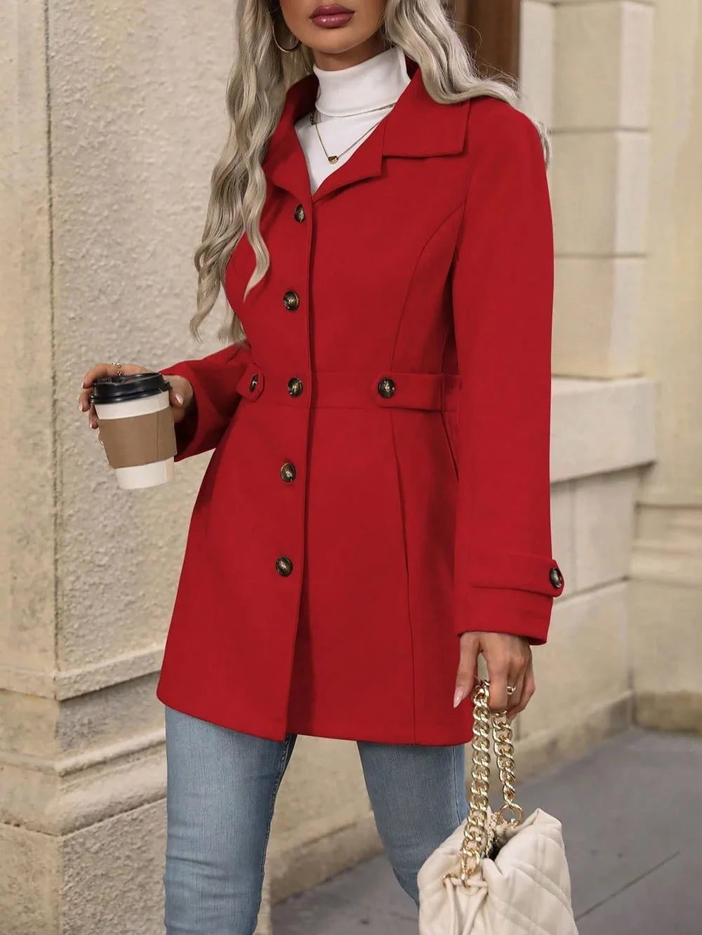 Autumn/Winter New Cross-Border Women's Fashion Flattering Loose-Fit Notched Lapel Single-Row Multi-Button Mid-Length Wool Blazer