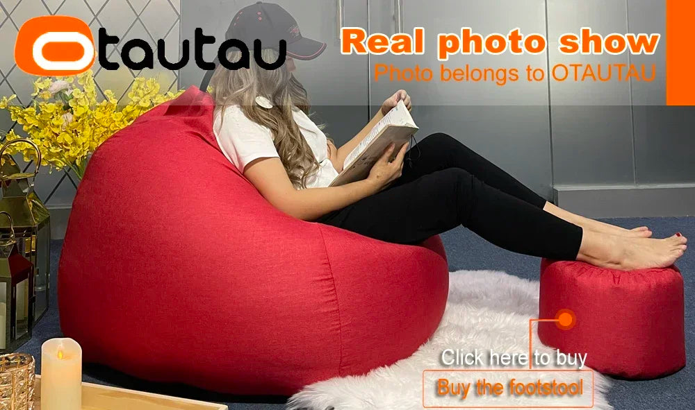 OTAUTAU Filled 70cm Bean Bag Sofa with Filler Big Cotton Linen Lazy BeanBag Bedroom Chair Puff Relax Lounge Couch DD002