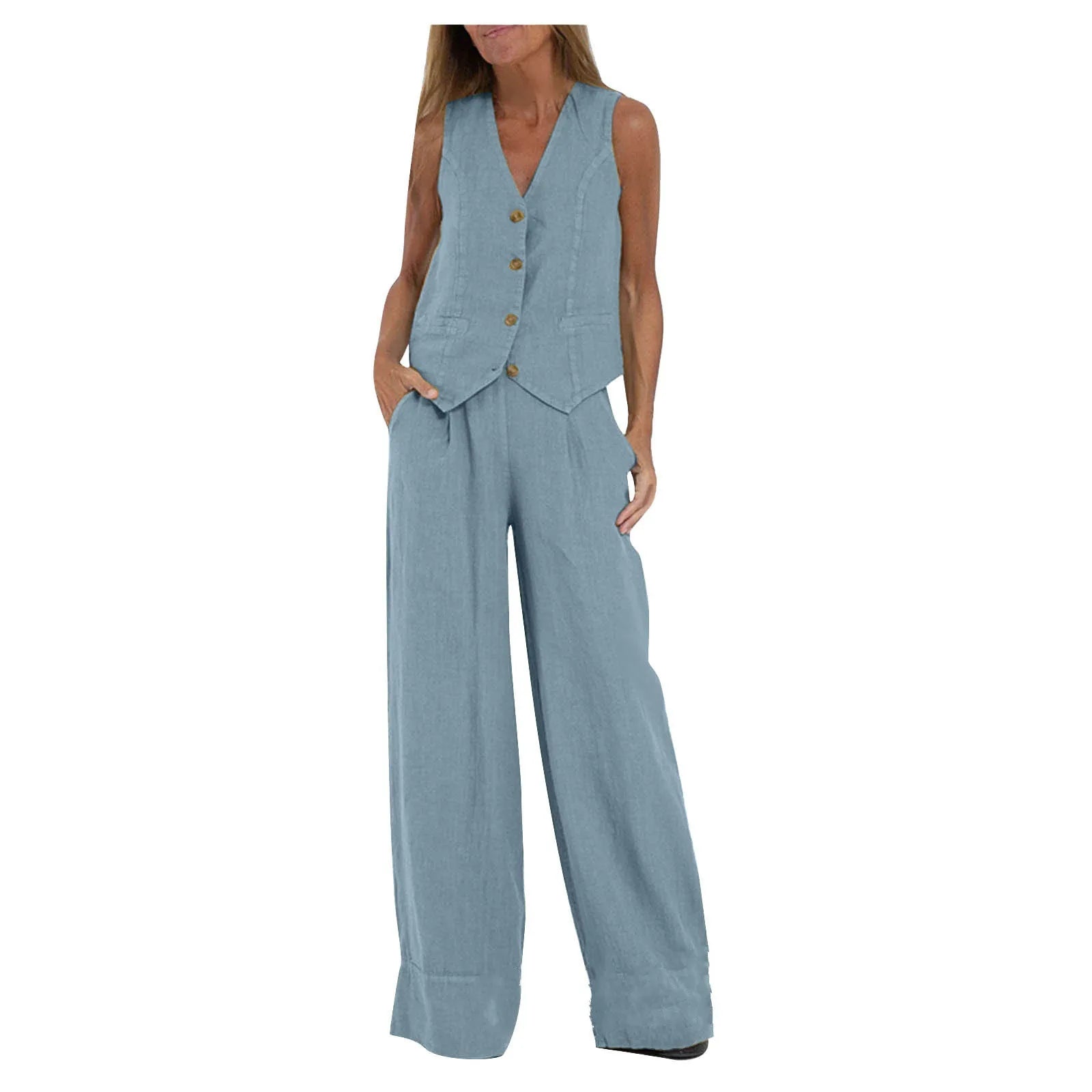 Women's Clothing 2025 Spring Summer New Fashionable Vest Pants Collage Splicing Pure Sleeveless Color Temperament Casual Suit