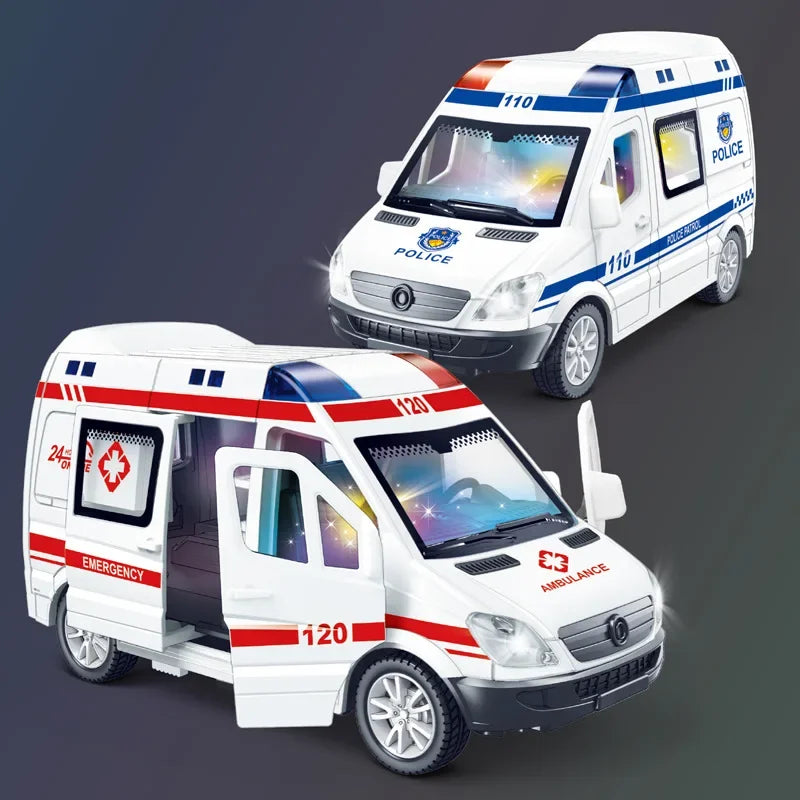 1:32 Mini Car Diecast Ambulance Fire-Truck Policecar Model Sound And Light Vehicle Simulation Collection Gifts Toys Boys