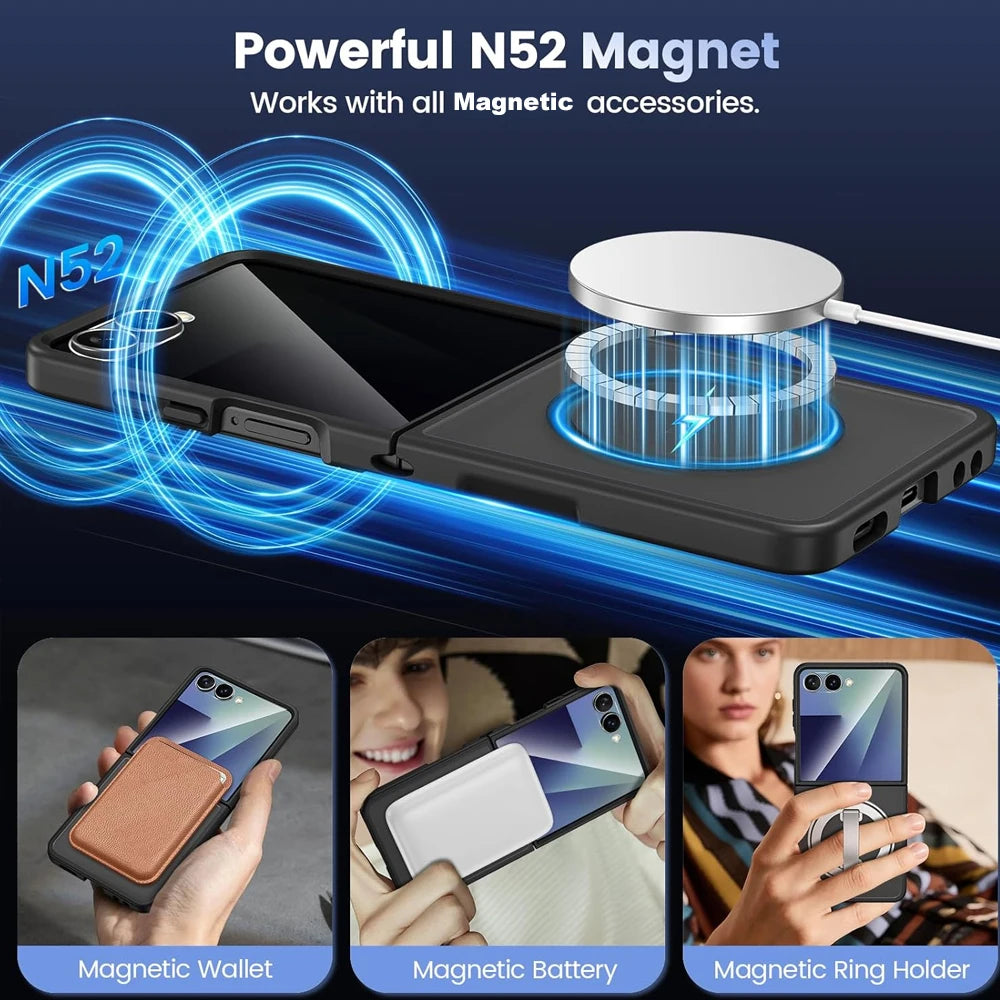 UYUXIO Magnetic Wireless Charging Mobile Phone Case for Samsung Galaxy Z Flip 7 Cases Slim Rugged Translucent Cover with Magnet