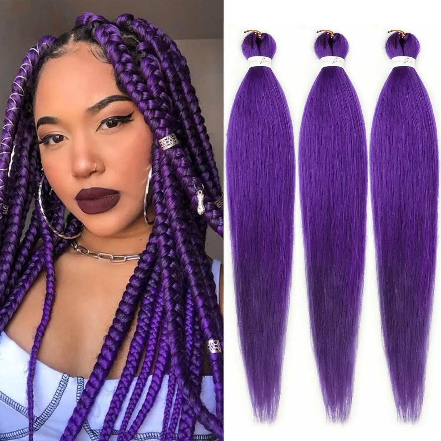 26inch Prestretched Knotless Kanekalon Hair Long Straight Synthetic Box Braids Yaki Texture Hot Water Setting Hair Extension