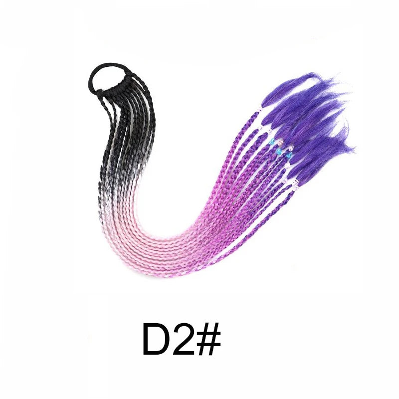 WIGSIN 24Inch Synthetic Long Ombre Rainbow Box Braid Ponytail Hair Extension for Women Rubber Band Hairstyle for Women