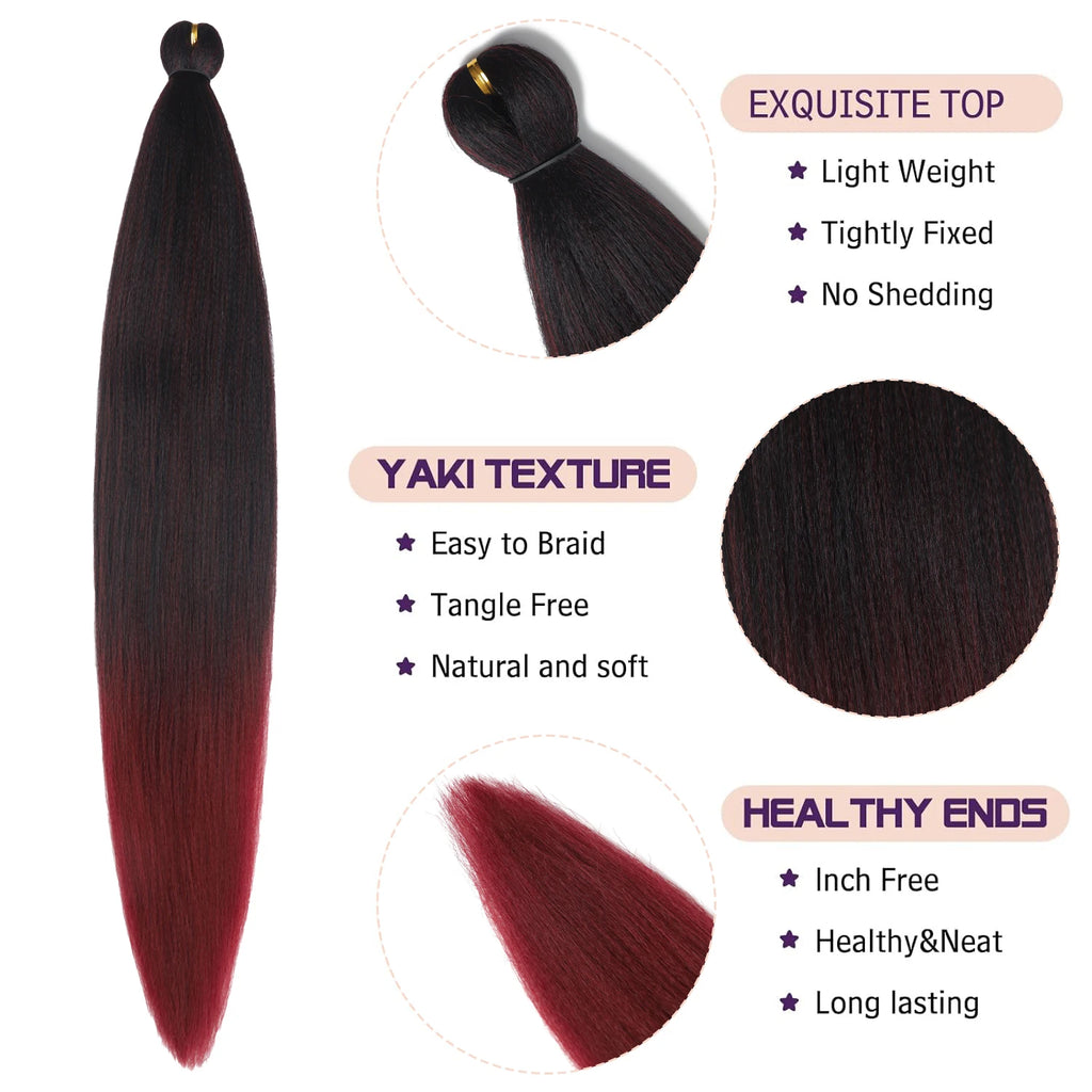 4Pcs Ombre prestretched Braiding Hair Natural Yaki synthetic Ez Braid for box braids&twists Women everyday&festival wear