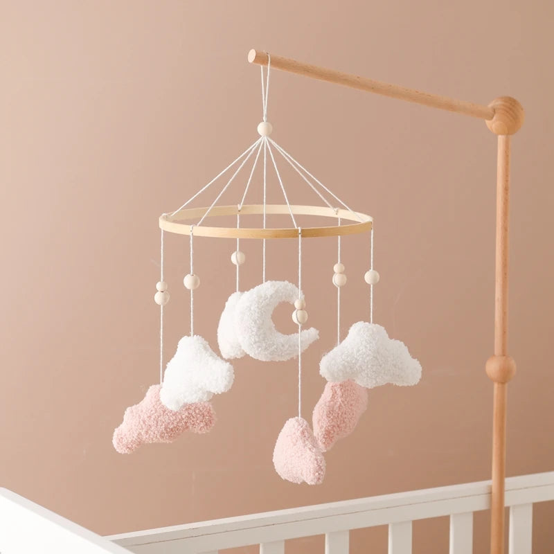 Wooden Crib Mobile Baby Bed Bell Rattle Toy Soft Felt Cartoon Bear Mobile bracket Newborn Music Box Bed Bell Hanging Bracket Toy