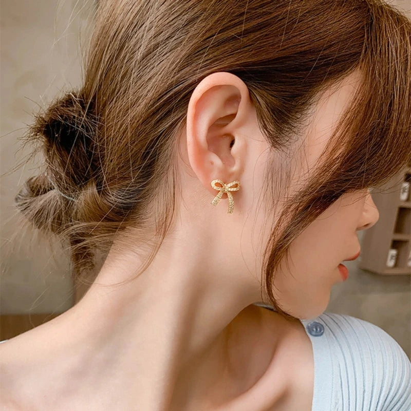 Light Luxury Bowknot Drop Earrings | Elegant Long Bow Studs for Women