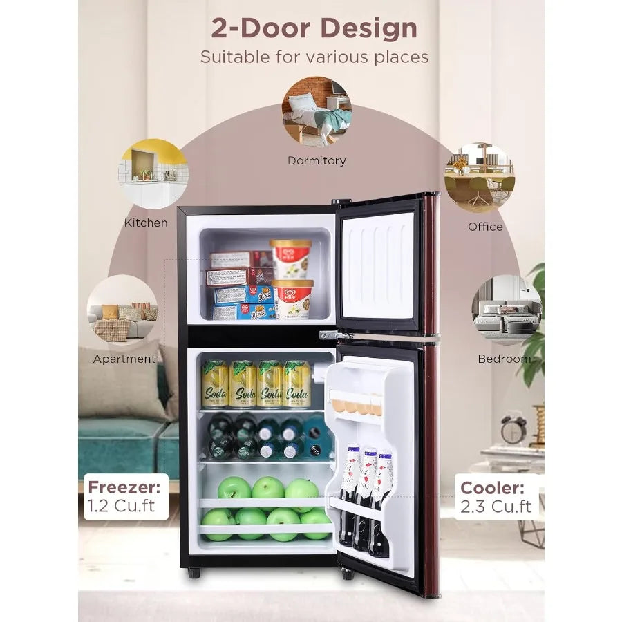 3.5 Cu.Ft Compact Mini Fridge with Freezer and 2 Doors for Office Kitchen Dorm and Bedroom Use Small Refrigerator with 7-Level