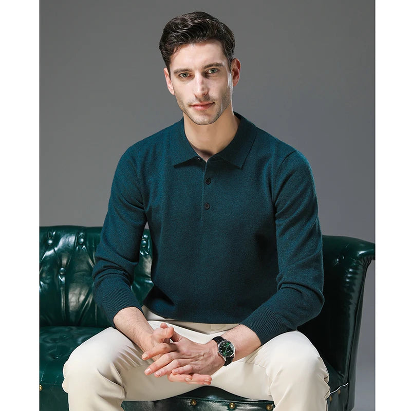 Top Grade Anti-Pilling New Fashion Men Knit Pullover Turndown Collar Autum Winter Slim Fit Warm Sweater Business Casual Jumper