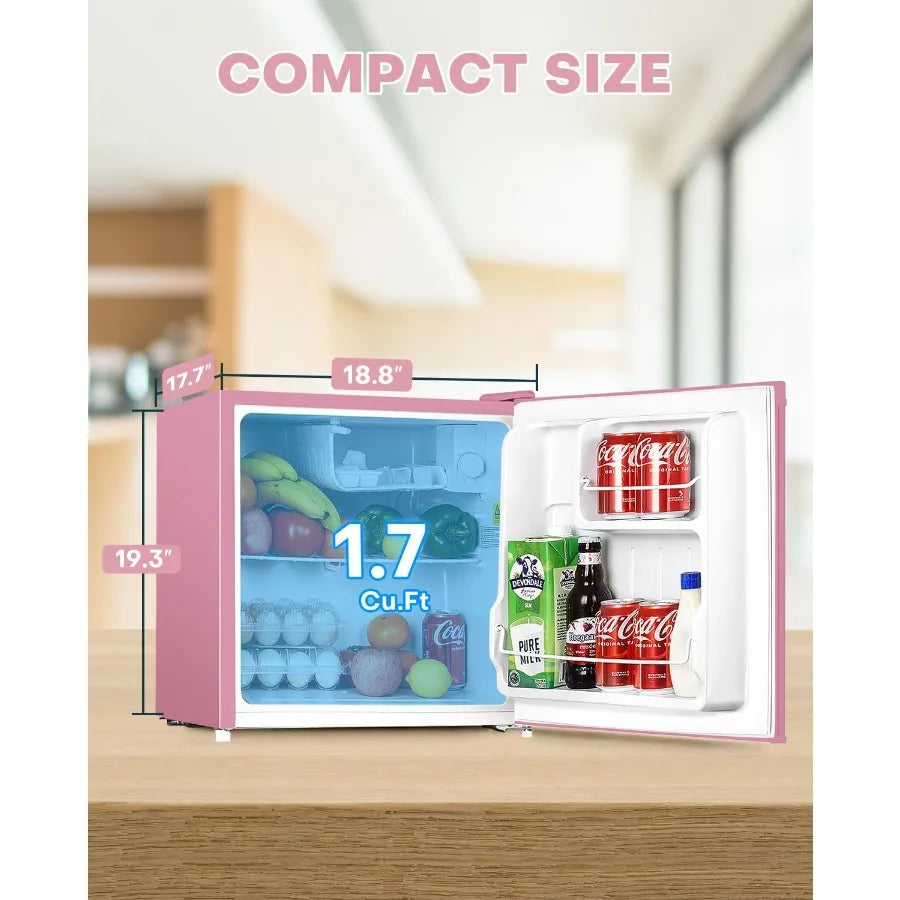 1.7 Cu.ft Mini Fridge with Freezer for Dorm Office Bedroom Adjustable Thermostat Energy Saving Low Noise Compact Single Door Re