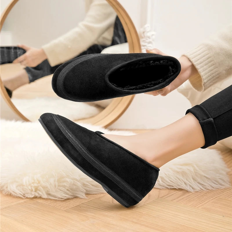 AIYUQI Winter Flat Shoes Women 2025 New Fur Lining Warm Women Snow Shoes Genuine Leather Comfortable Female Winter Ballet Shoes