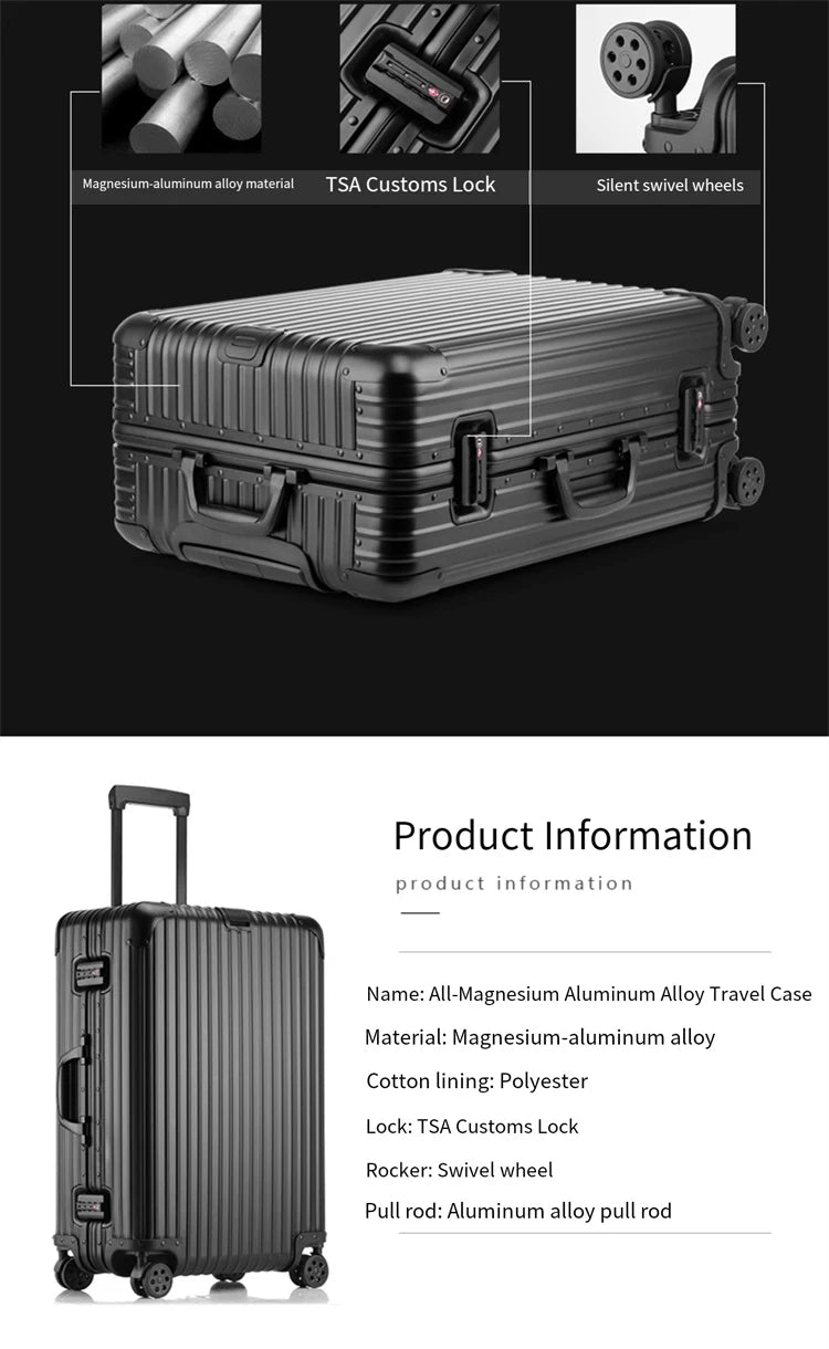 All-aluminum magnesium alloy telescopic suitcase 24-inch luggage business travel case metal combination lock bag 20-inch carry-o
