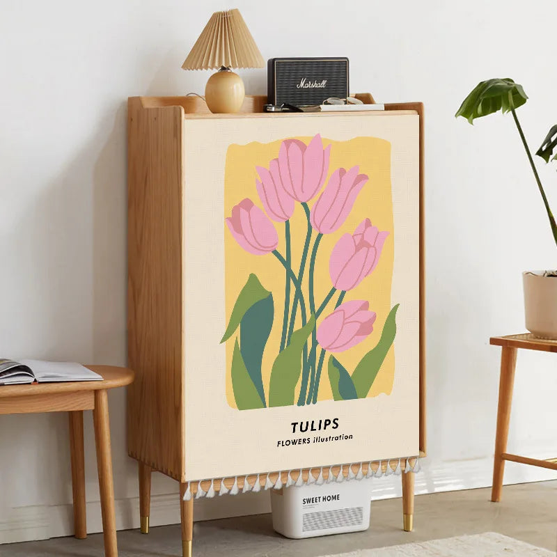 Nordic Style Flowers Plant Cabinet Short Curtains Punch-free Half-curtain Dust Cover for Shoe Shelf Kitchen Storage Curtains
