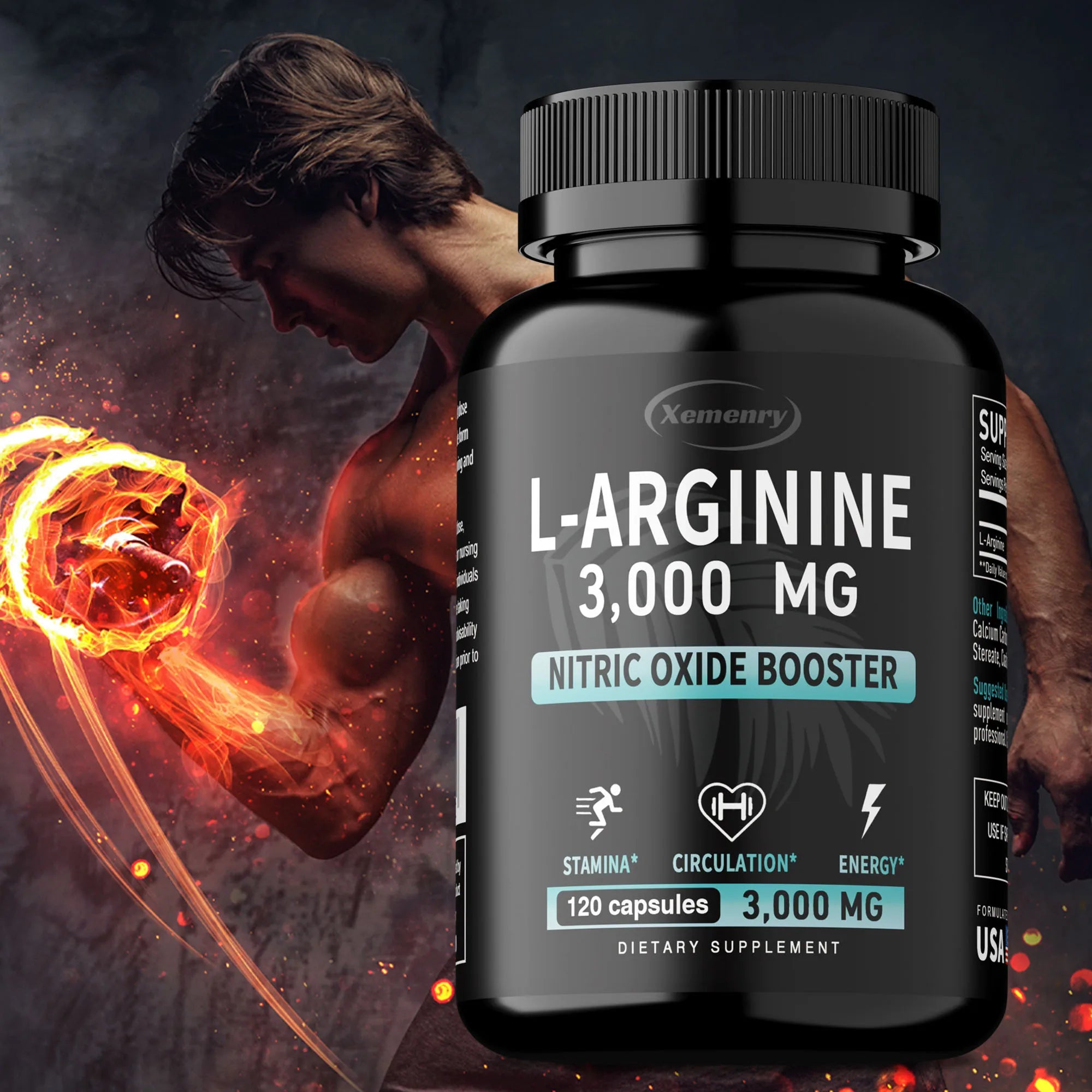 L-Arginine 3000mg - Men's Strength and Endurance Supplement,Support Reproductive Health - 120 Capsules