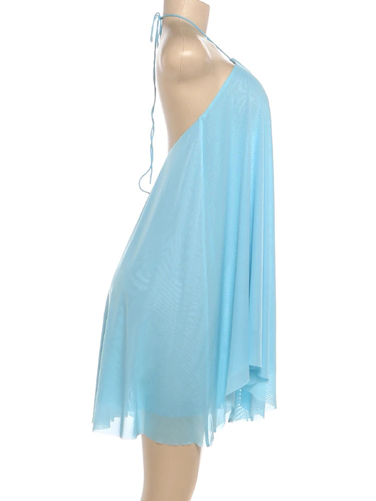 Nibber Asymmetrical Hem Dress Women Halter Bandage Sleeveless Backless Solid Beach Party Sexy 2026 Summer New Trend Mini Bodycon