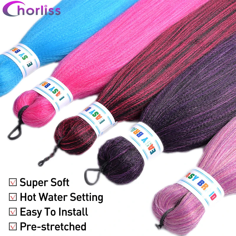 Chorliss Pre-Stretched Jumbo Braids — 24"/26" Synthetic Yaki Ombre (80–90 g, 105 Colors)