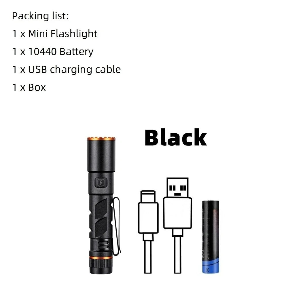 Zoom Mini EDC High Bright LED Pen Flashlight USB Rechargeable Magnet Small Torch Outdoor Camping Hiking Emergency lighting Light