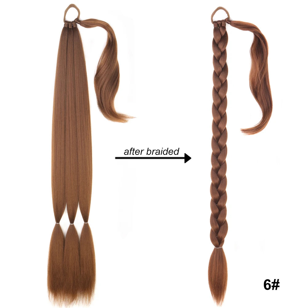 34Inch Synthetic Braided Ponytail Extensions Black Brown Blonde Hairpiece Pony Tail With Hair Tie For Women Fake Hair Extensions