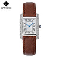 WWOOR Elegant Women's Watches Square Diamond Ladies Watch Waterproof Luxury Brand Leather Quartz Bracelet Watches Zegarek Damski