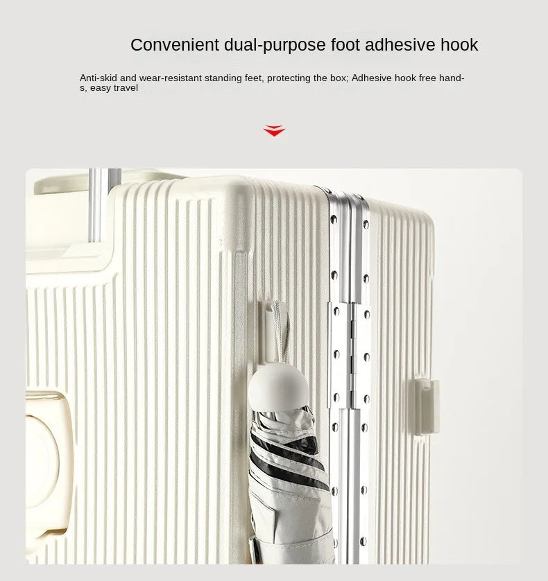 Suitcase Front Opening Pocket Aluminum Alloy Frame Rolling Luggage with USB Charging Plug Trolley Carry-on Case Bag with Wheel