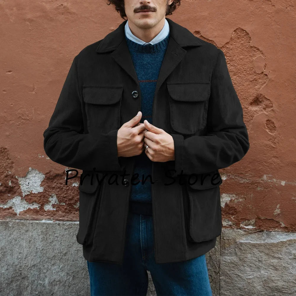 Men’s Corduroy Jacket — Single-Breasted Casual Coat (Spring/Autumn)