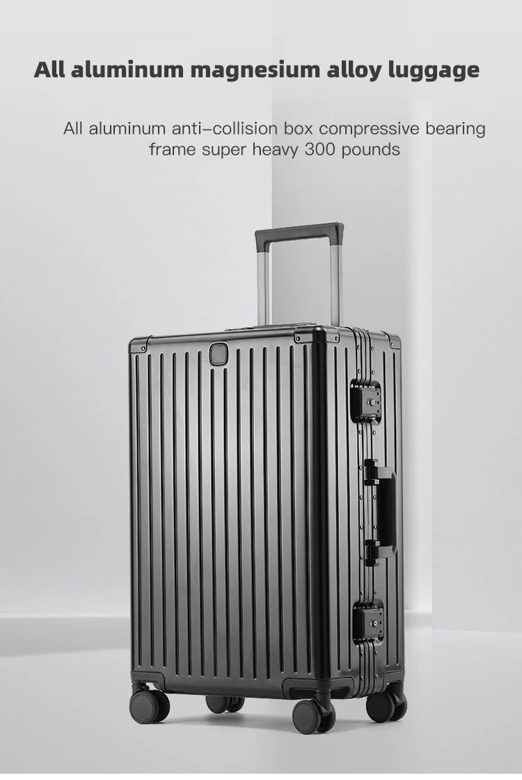 SUSHIMU 100% Aluminum-magnesium alloy Travel Suitcase Rolling Luggage 20/24/28 inch Trolley Luggage Carry-On Cabin Suitcase