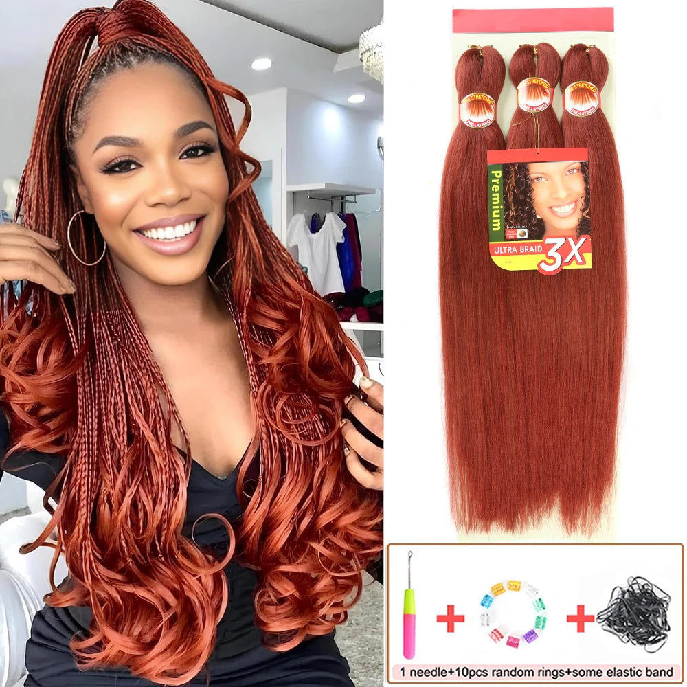 Braiding Hair Pre Stretched 26 Inch 3 Packs Yaki Braiding Hair For Braids Hot Water Setting Synthetic Crochet Hair Extensions