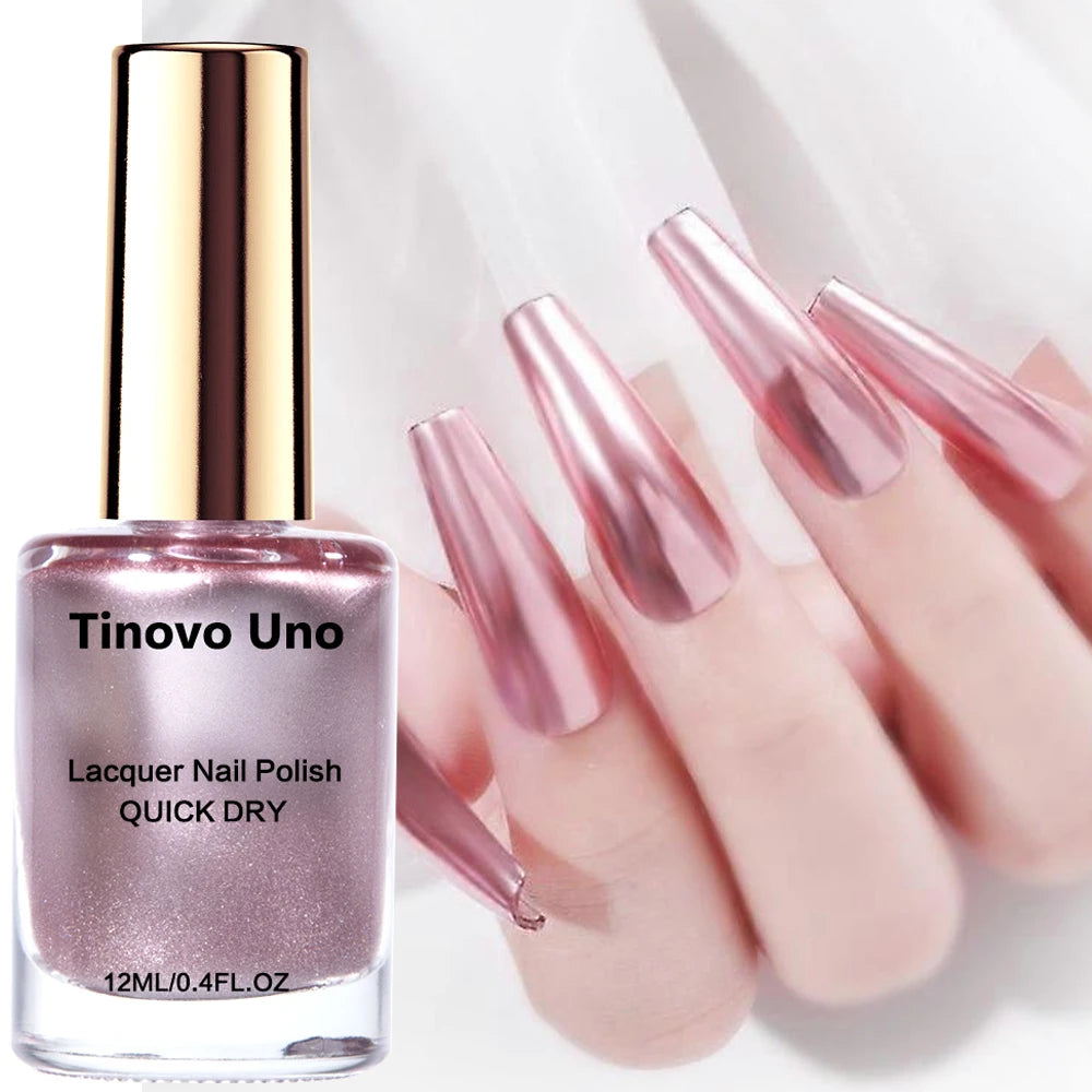 Tinovo Uno Nail Polish Metallic Rose Gold Nail Strengthener Fast Drying Mirror Normal Nails Lacquer Varnish for Manicure Nailart