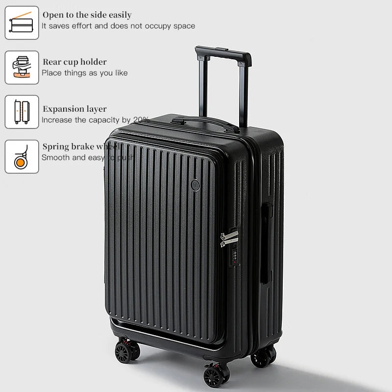 Expandable Hard-Side Trolley Luggage Set with Side Opening - Carry-On & Checked Suitcases, Anti-Shock & Password Lock