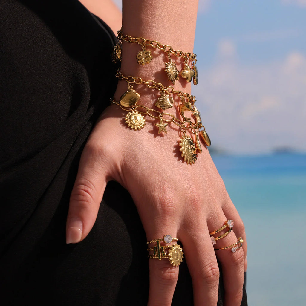 18K Gold-Plated Starfish Dolphin Shell Bracelet | 316 Stainless Steel Women’s Trend Jewelry 2025