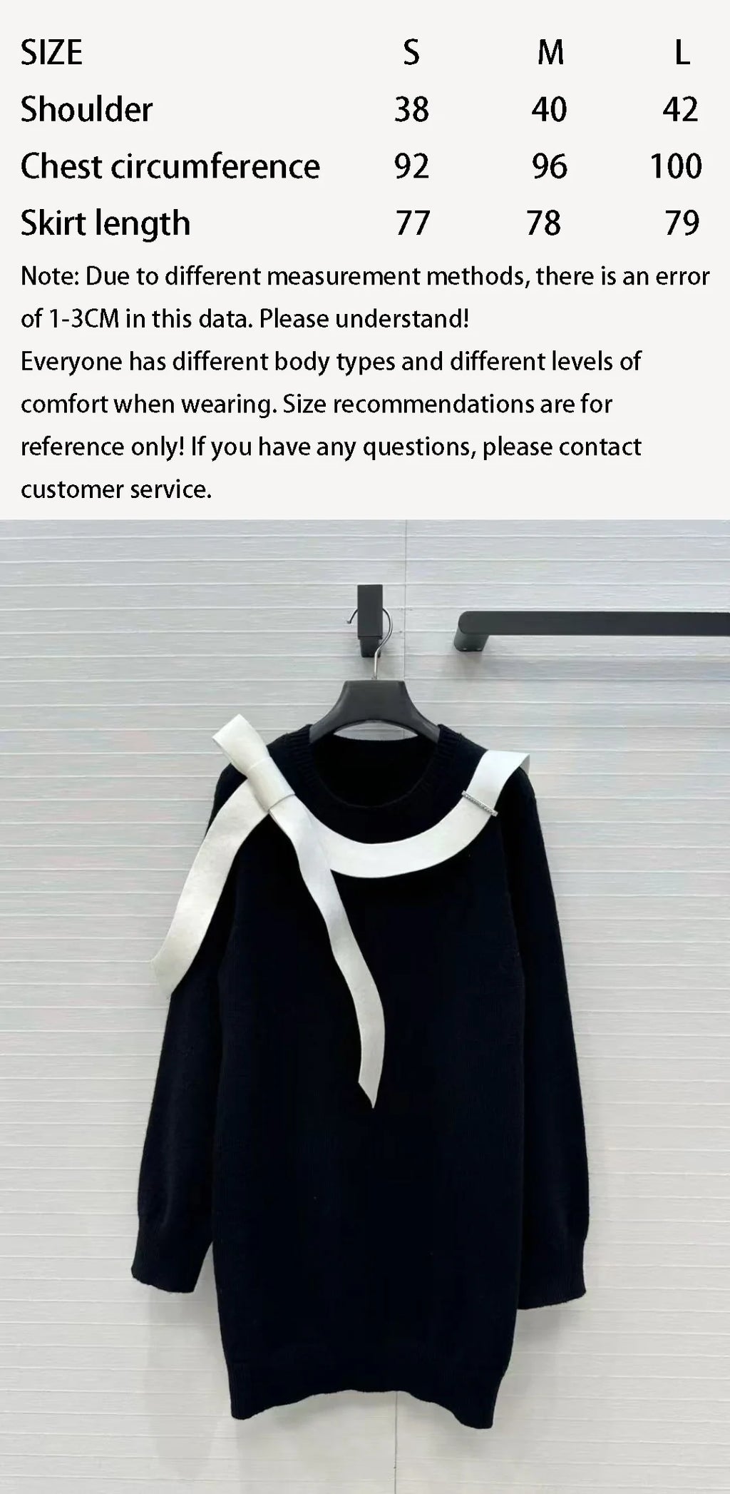 Women’s Black & White Colorblock Knit Dress – Bow Tie, Soft Cashmere-Wool Look, French-Inspired (2025 New)