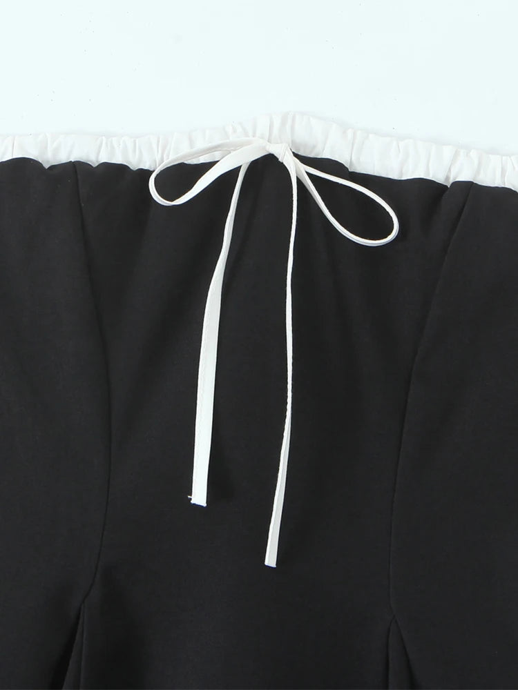 Chu Sau beauty Women New Fashion Sweet Bow Tie Chic Patchwork Mini Dress Sexy Slim Backless Vintage Strapless Short Dresses