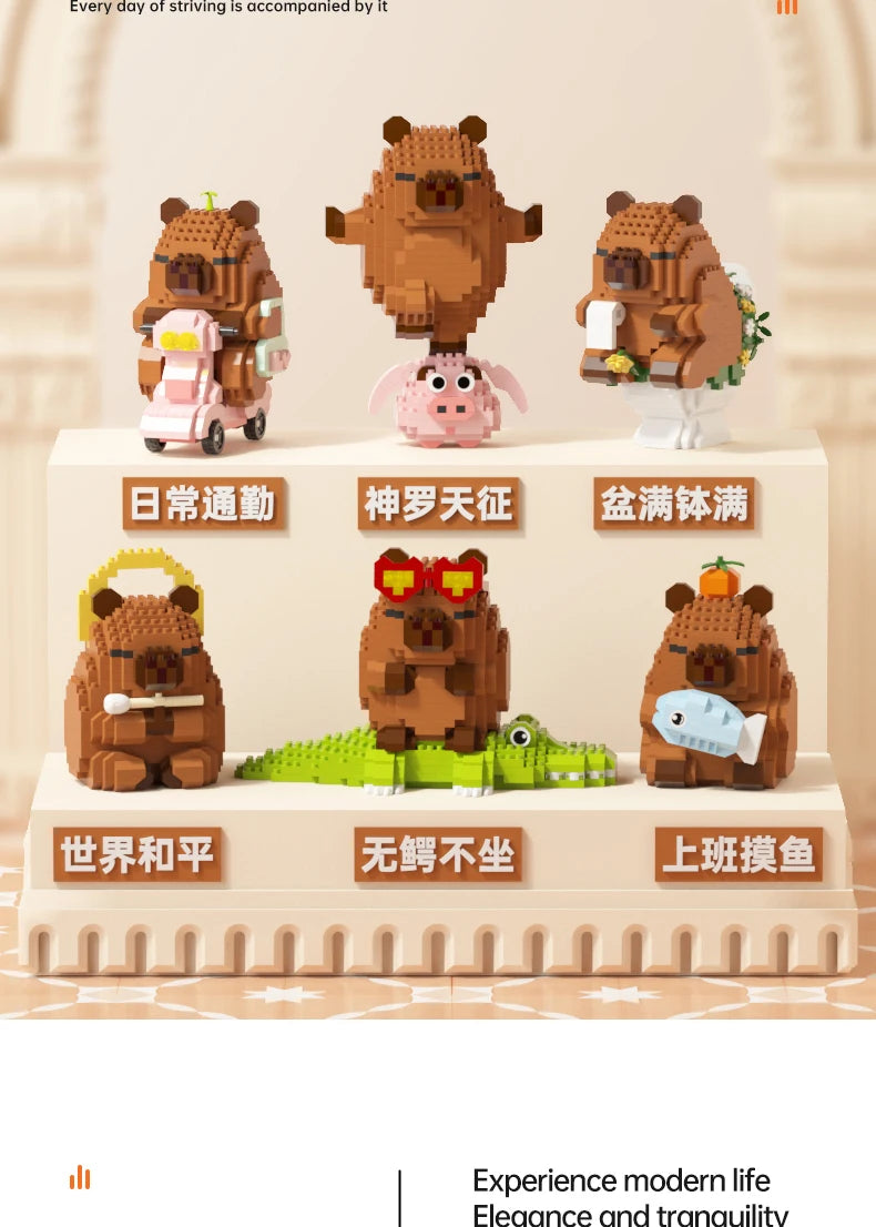 "Capybara Building Blocks Set - Cute Water Guinea Pig DIY Model | Fun STEM Toy for Kids & Adults"