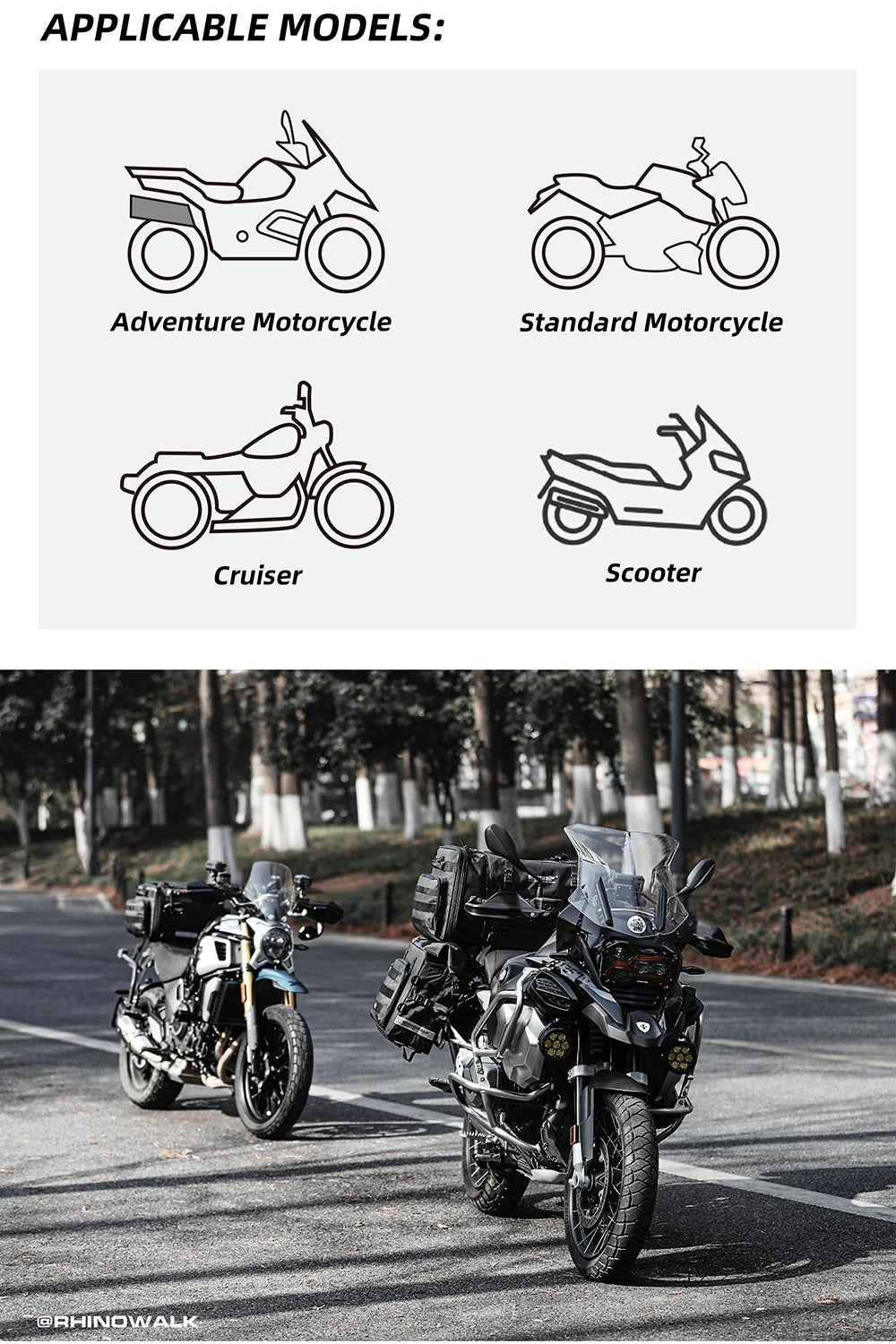 Rhinowalk Motorcycle Travel Luggage Bag Waterproof 19L-80L Expandable Big Capacity Motor Tail/Trunk/Rack Bag For Most motorcycle