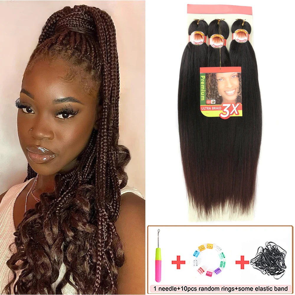 Braiding Hair Pre Stretched 26 Inch 3 Packs Yaki Braiding Hair For Braids Hot Water Setting Synthetic Crochet Hair Extensions