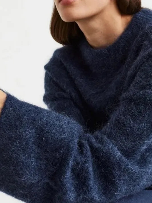 Women’s Oversized Fuzzy Knit Pullover – Solid Color Crewneck Sweater (Cozy “Lazy” Style)