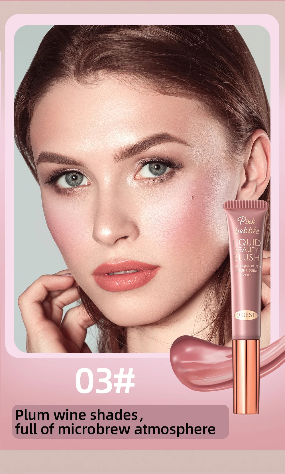 QIBEST Cushion-Applicator Liquid Blush (Waterproof, Soft-Matte)