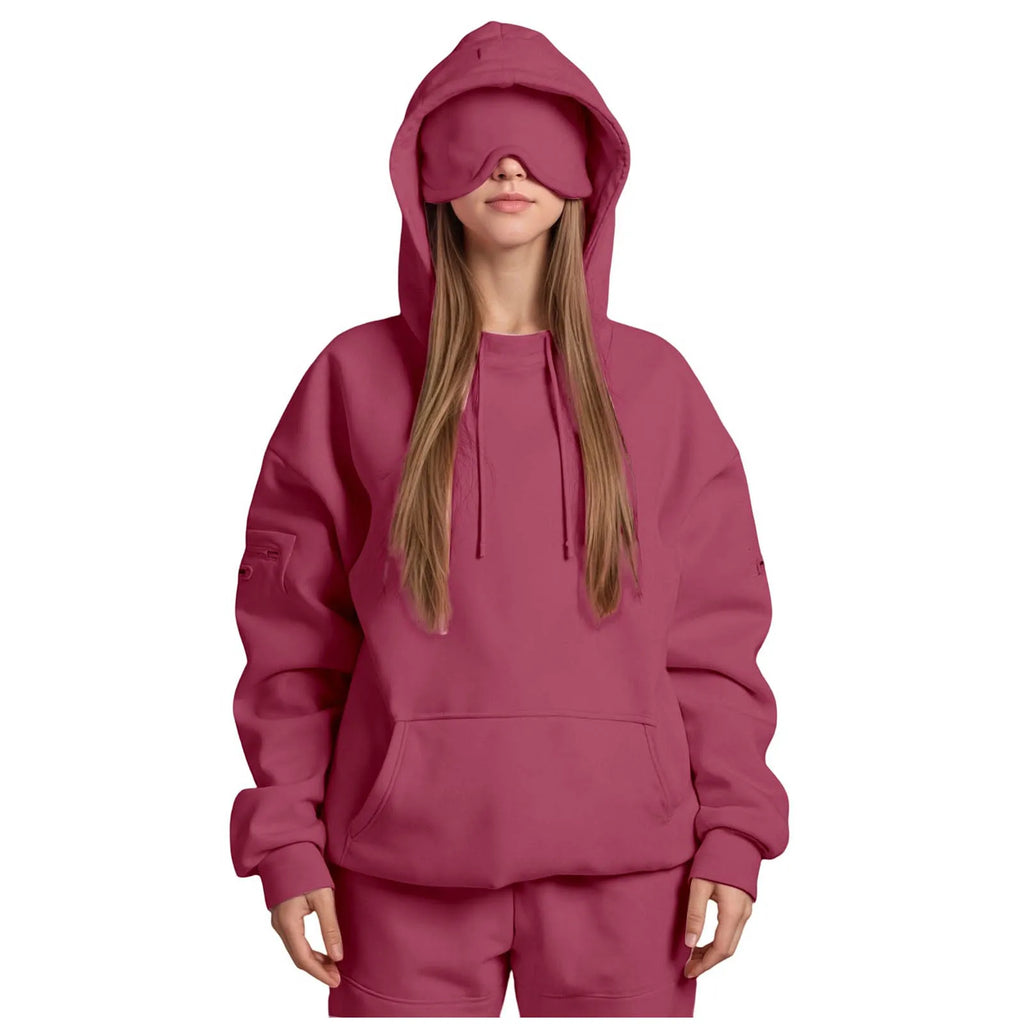 Plus Size Hoodie with Built-In Eye Mask – Oversized Travel Pullover