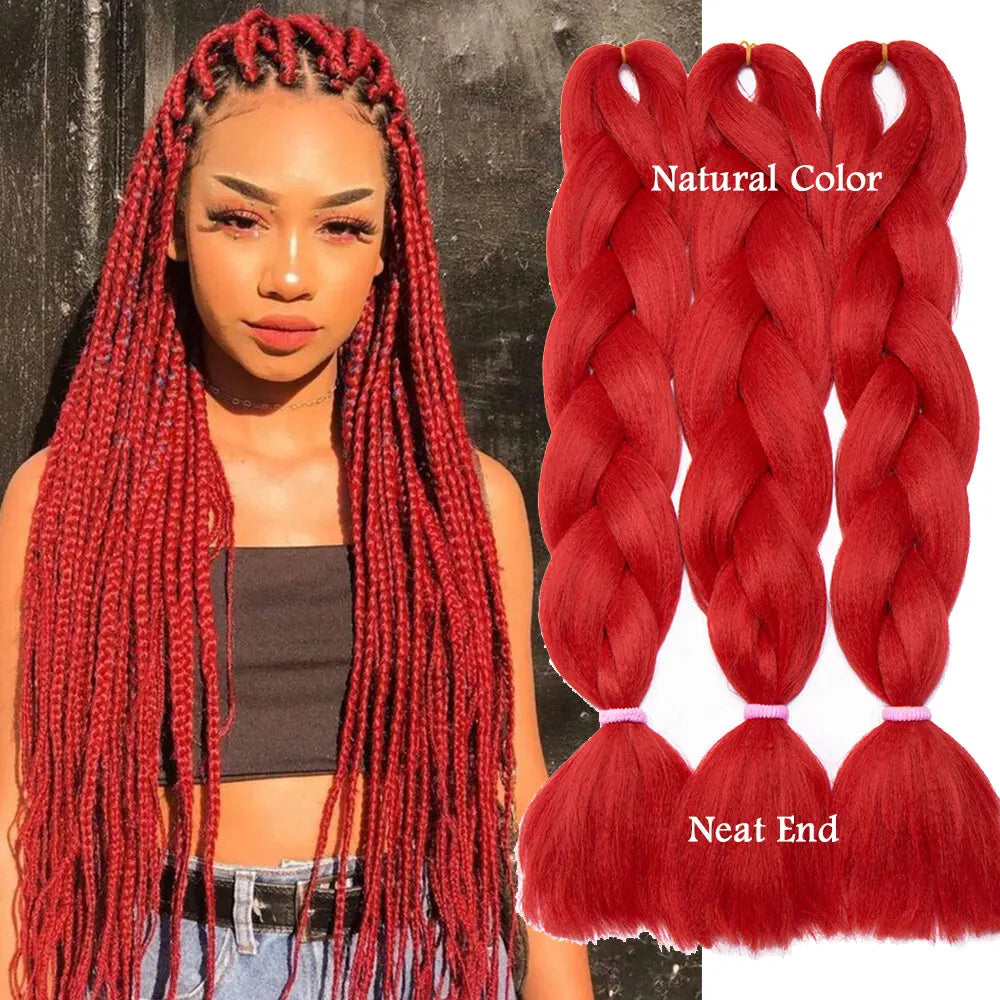 S-noilite Box Braiding Hair Pre Stretched Jumbo Braids Synthetic Braiding Hair Red Pink Blue Gray 24 Inch Afro Hair Extensions