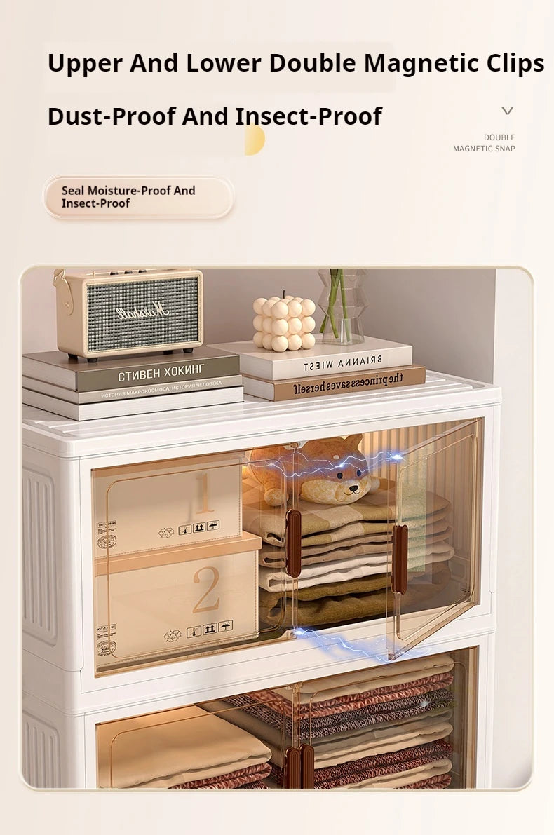 2025 Folding Living Room Cabinet Multifunction Closet Organizer With Wheel Stackable Sundries Large Capacity Storage Box Shelf