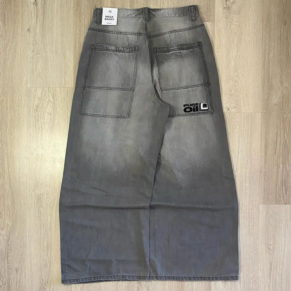 Y2K American New Pattern Embroidery Baggy Jeans Men High Street Vintage Hip Hop Fashion Casual Joker Couple Wide-leg Pants