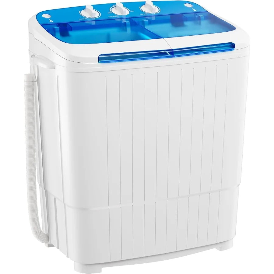 Portable Washing Machine with Longer Hose 16lbs Twin Tub Washer Mini Compact Laundry Washing Machine with Drain Pump Semiautoma