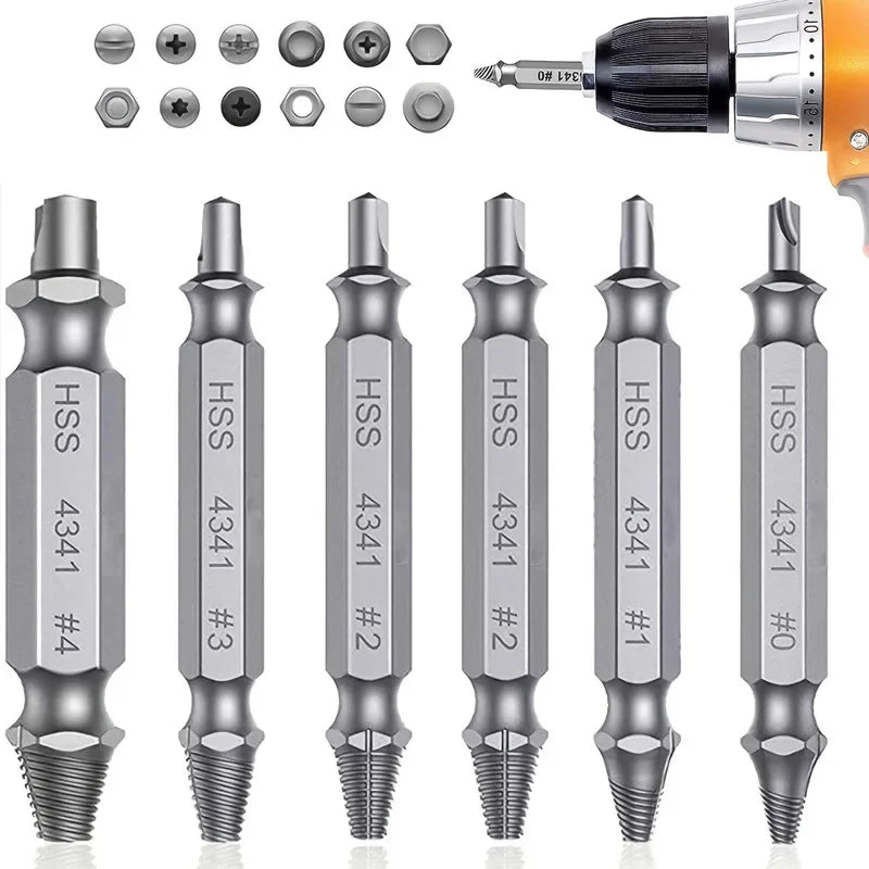 XMSJ 6-Piece Damaged Screw Extractor Set (HSS)