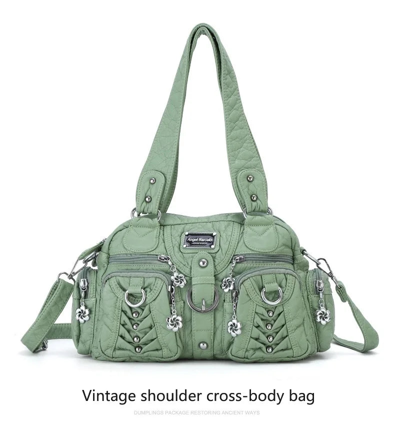 Angel kiss Women Handbags Satchel Top-handle Handbag PU Shoulder Bag Roomy Pocket  Pack Multi-pockets Shoulder Purse Bags