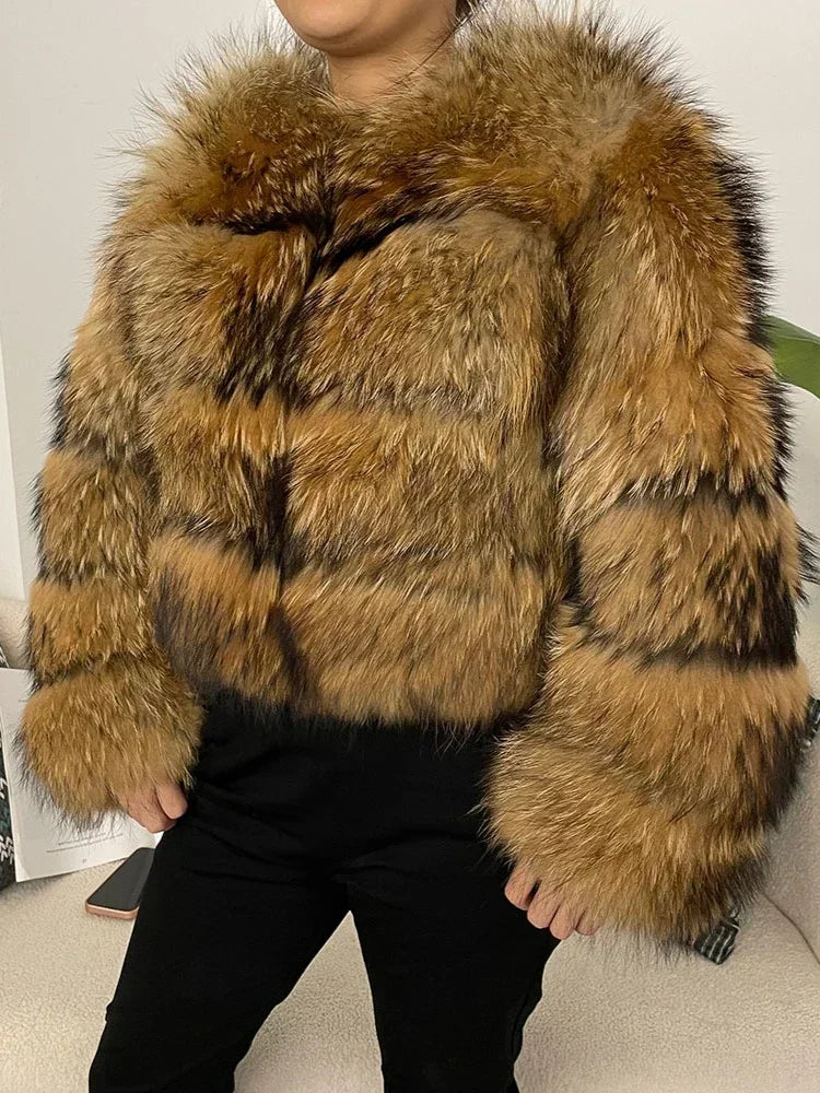 OFTBUY 2024 Winter Real Natural Raccoon Fox Fur Women Coat Short Leather Thickened Warm Jacket Elegant Fashionable Overcoats