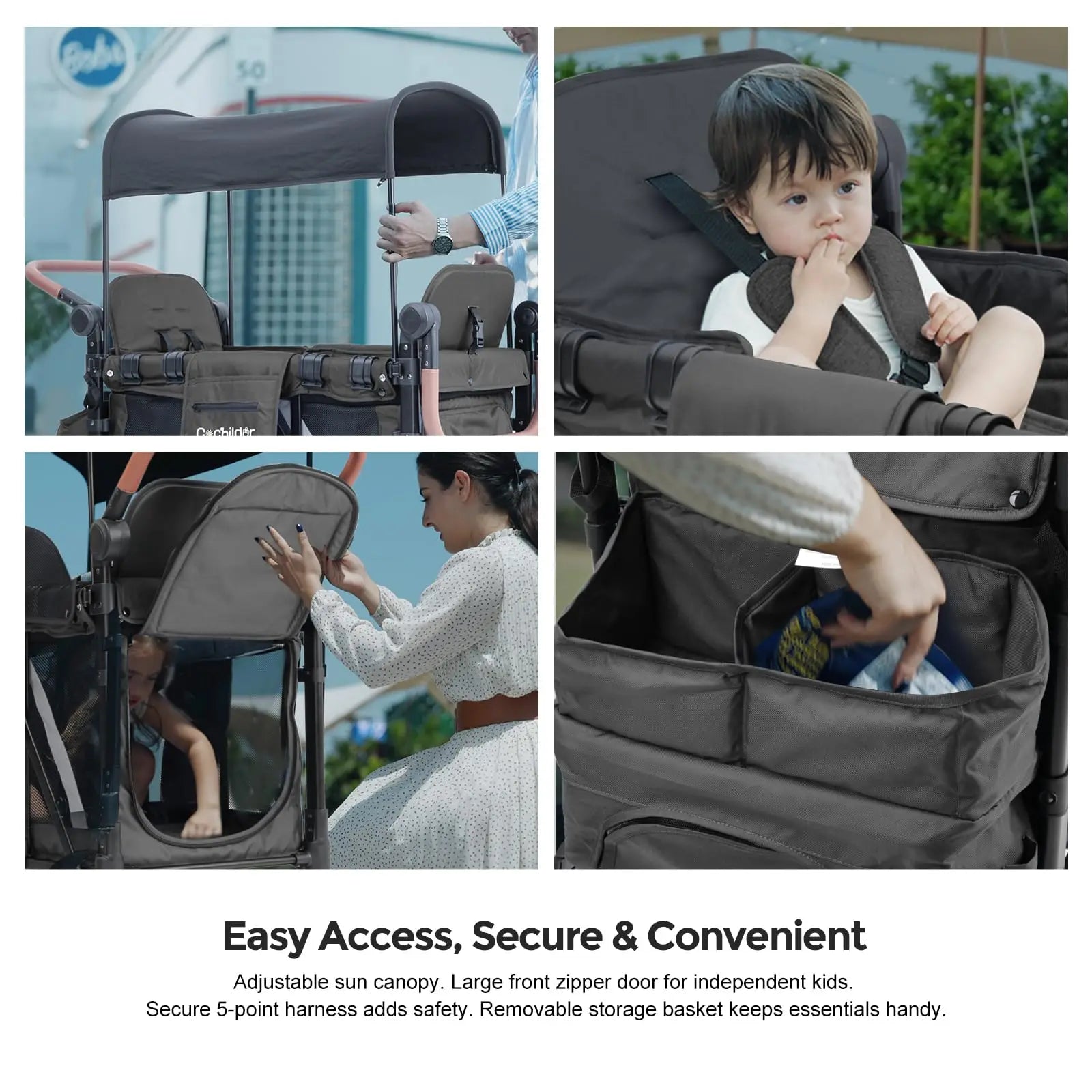 Foldable Two-Seater Baby Stroller with Detachable Sunshade & Storage