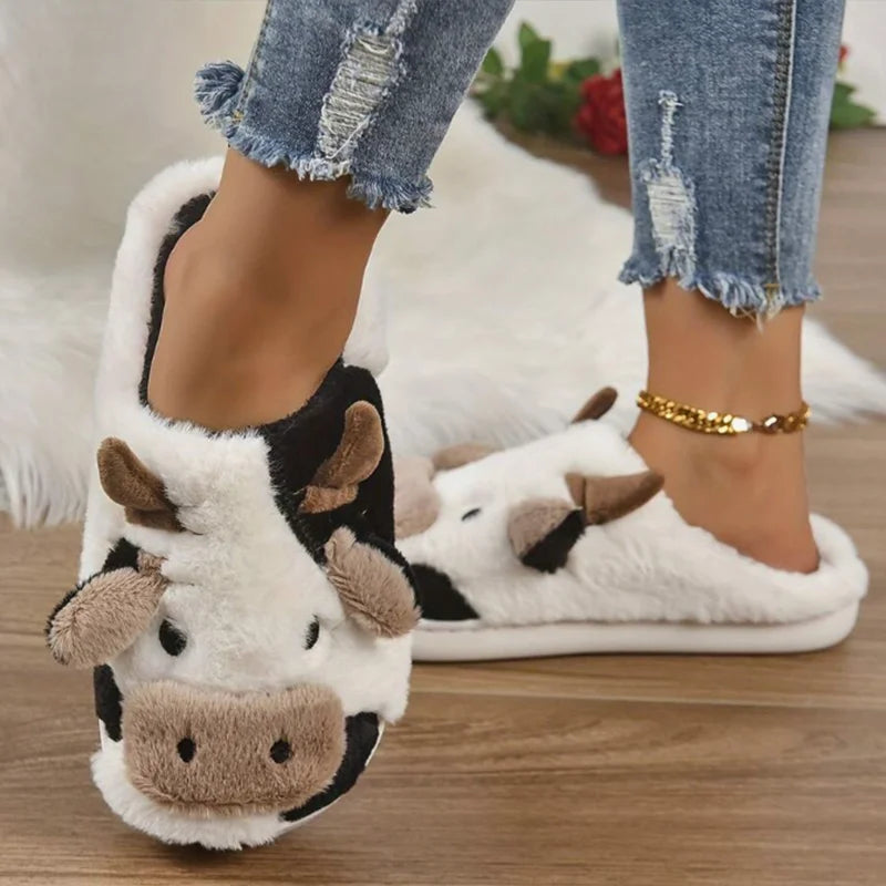 Soft Cow Slippers for Women - Cozy Animal-Themed Home Shoes Fluffy Winter Shoes for Women House Slippers