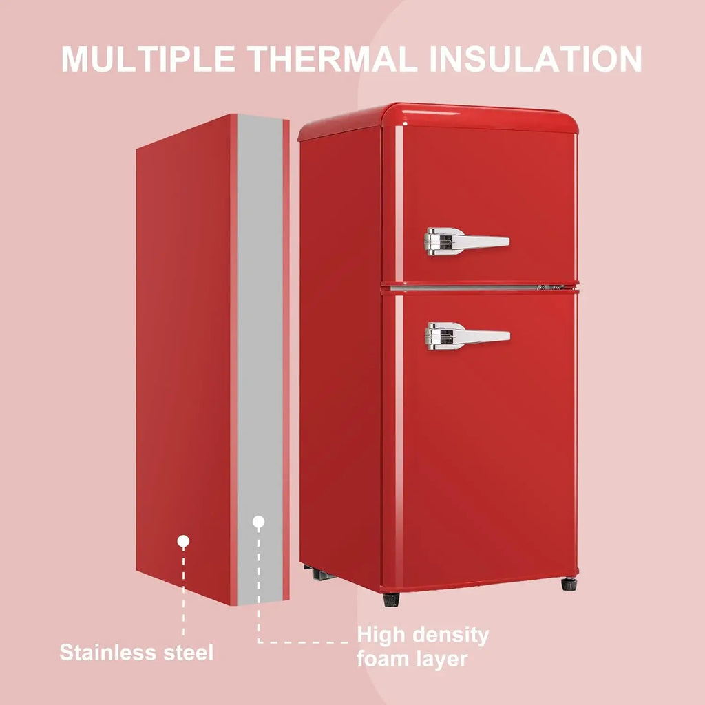 3.2 Cu.ft Compact Refrigerator Red 2 doors Mini Fridge with Freezer, Retro Design Small Drink Chiller for Home, Office