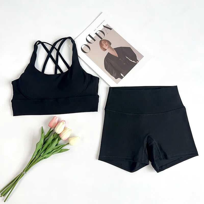 ZOCI 2-Piece Naked-Feel Yoga Set — Strappy Sports Bra & High-Waist Shorts for Women