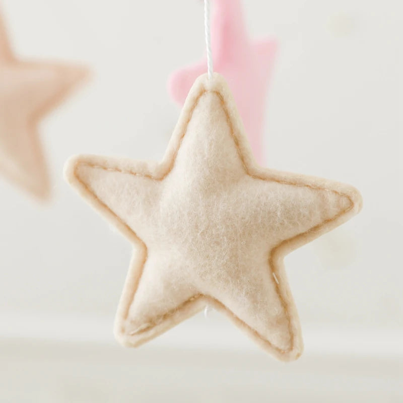 Wooden Crib Mobile Baby Bed Bell Rattle Toy Soft Felt Cartoon Bear Mobile bracket Newborn Music Box Bed Bell Hanging Bracket Toy