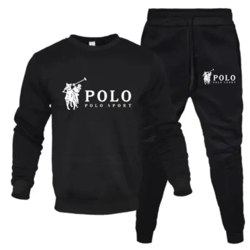 Men's autumn and winter sets of round-neck sweatshirts and jogging pants autumn and winter fashion outdoor fitness and casual